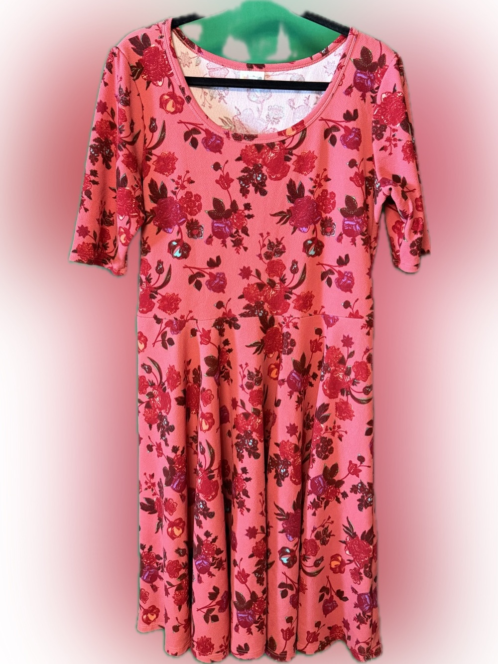 LuLaRoe Pink Floral Scoop-Neck Midi Dress
